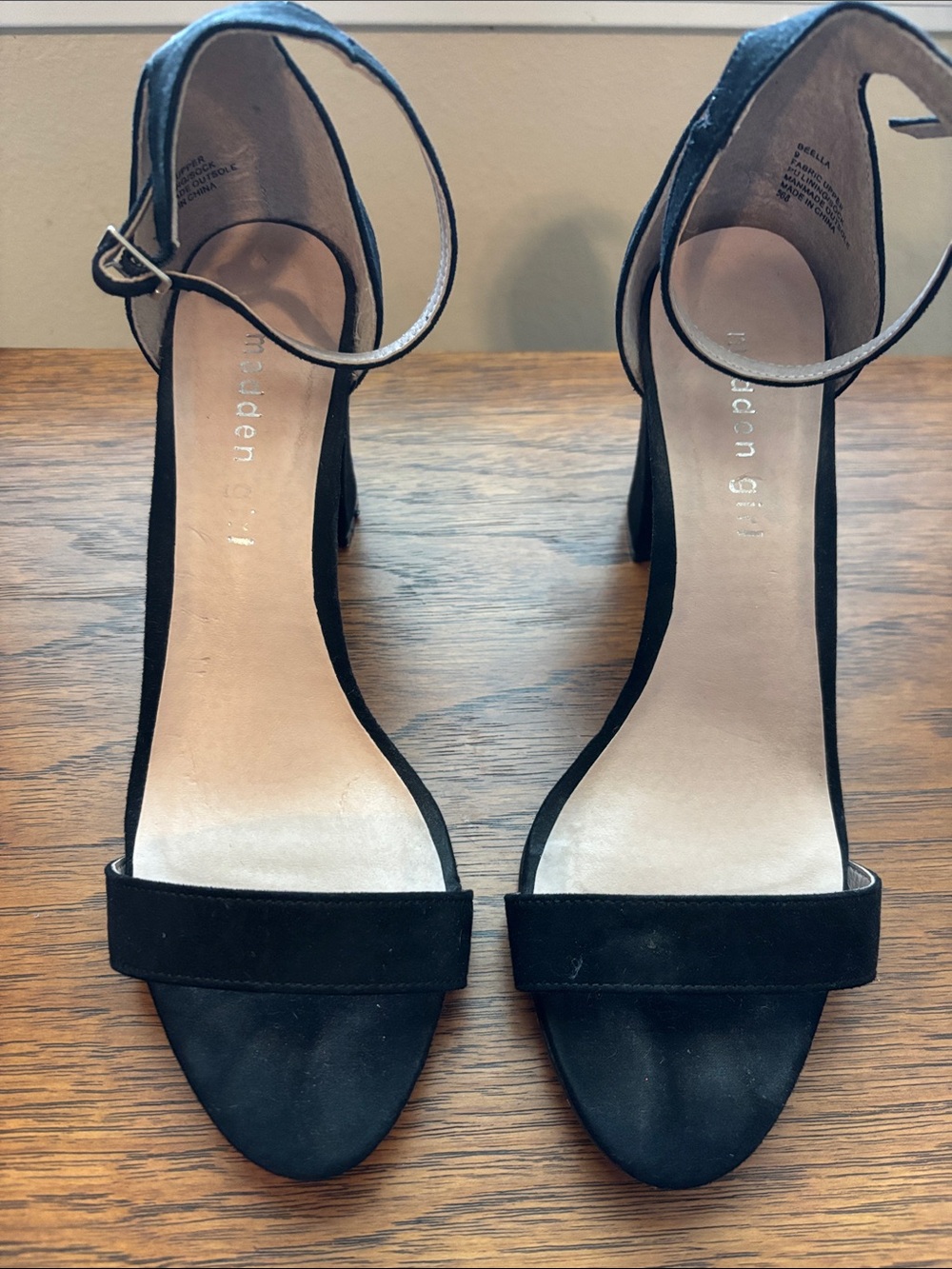 Madden Girl Black Open-Toe Ankle-Strap Block Heels